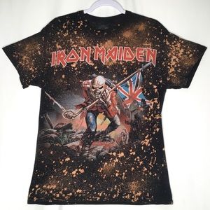 Iron Maiden Black Graphic Tee Shirt Medium With All Over Sprayed Bleach Design